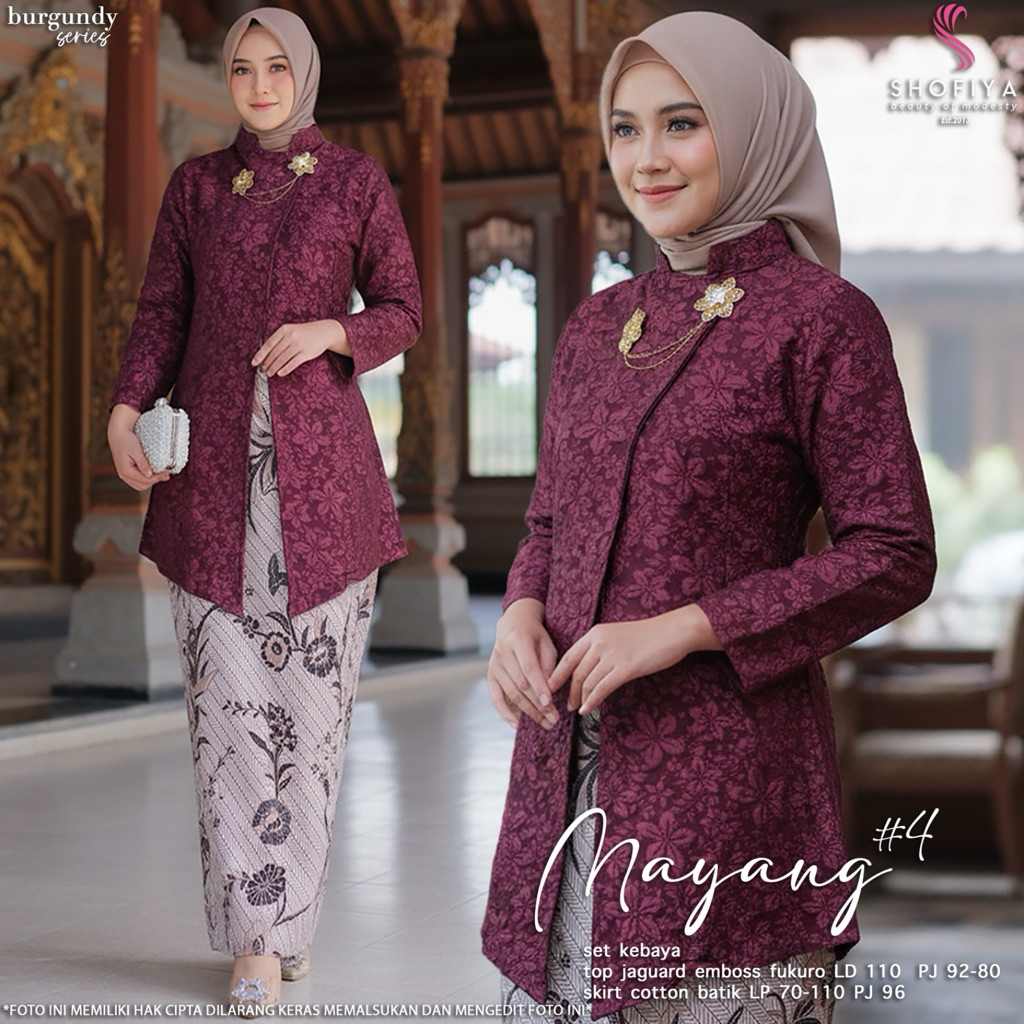 Mayang Set Kebaya Tunik Original SHOFIYA Kebaya Series Full Furing Jaguar Emboss Fukuro Kombinasi Ro