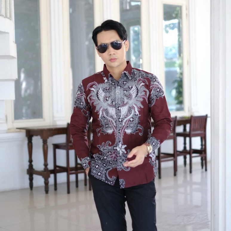 KEMEJA BATIK PRIA WARNA MERAH MAROON BATIK PRIA KATUN HALUS M, L, XL, XXL