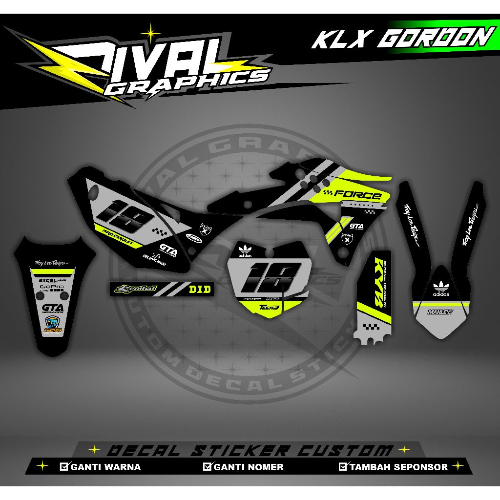 DECAL KLX GORDON GTX KLX GORDON BISA CUSTOM DESAIGN NAMA, NONOR, SPONSOR, WARNA (13)