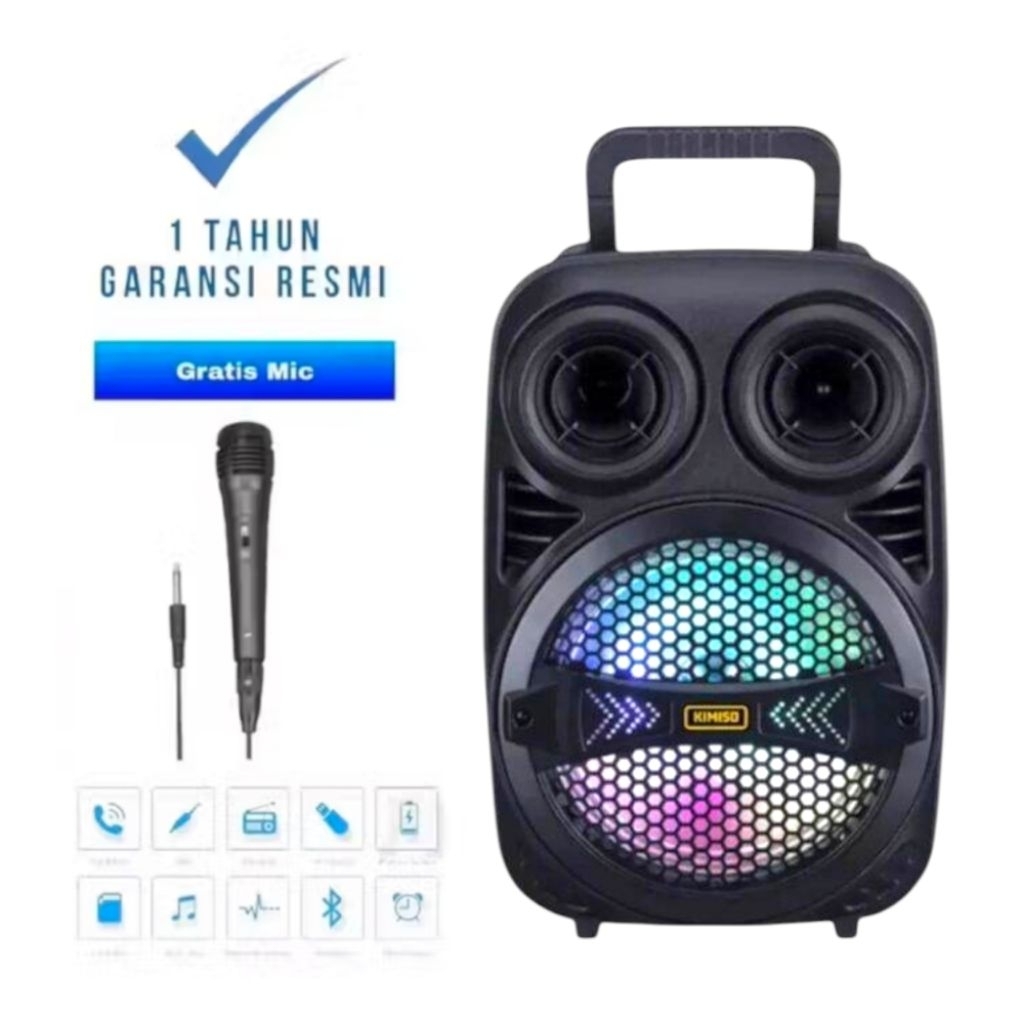 SPEAKER BLUETOOTH KARAOKE KIMISO 8 INCH QS-7801 LED PLUS MIC KARAOKE X-BASS//SPEAKER SALON AKTIF X-B