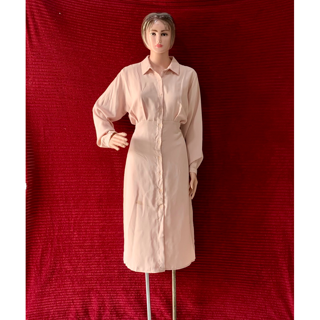 CASUAL BASIC SHIRT DRESS PINK SOFT DESA KERJA NGANTOR FORMAL ELEGANT