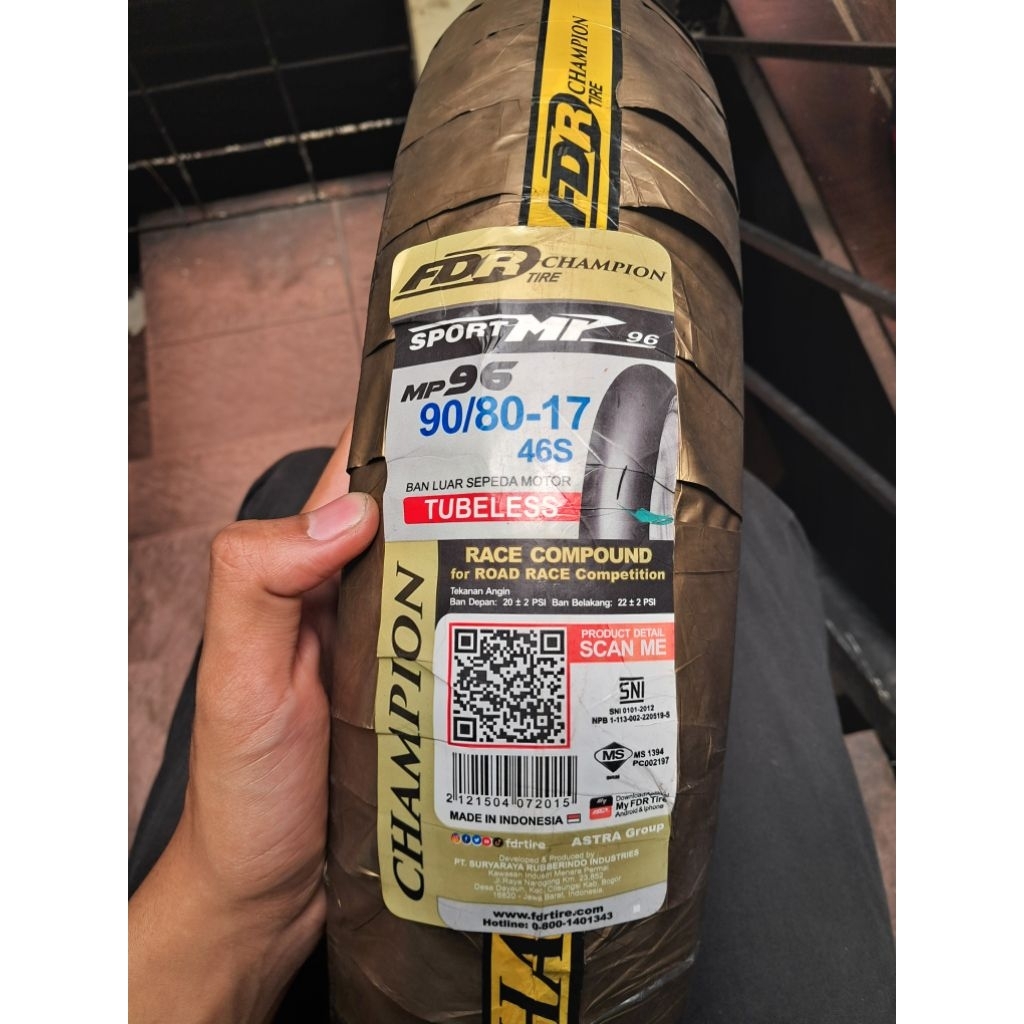 BAN LUAR TUBELESS SOFT COMPOUND FDR MP96 90/80-17 RING 17 GENUINE FDR