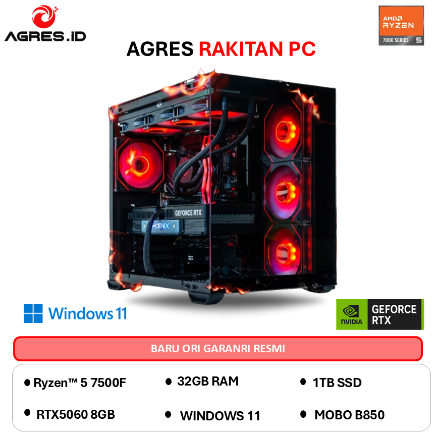 AGRES PC RAKITAN RYZEN 5 7500F RTX 5060 8G 32GB 1TB WINDOWS 11 - RAKITAN GAMING