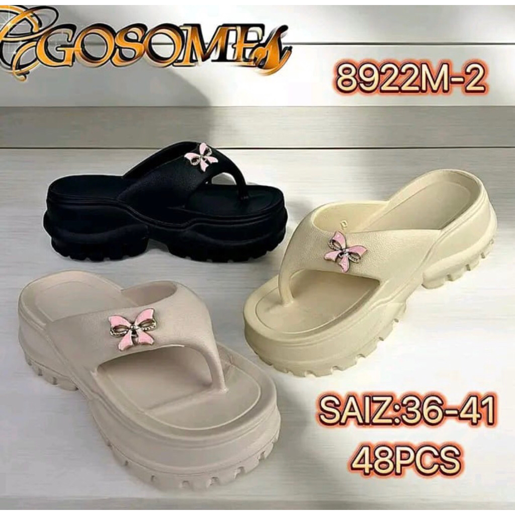 Sandal jepit wanita karet tinggi sandal wedges kekinian