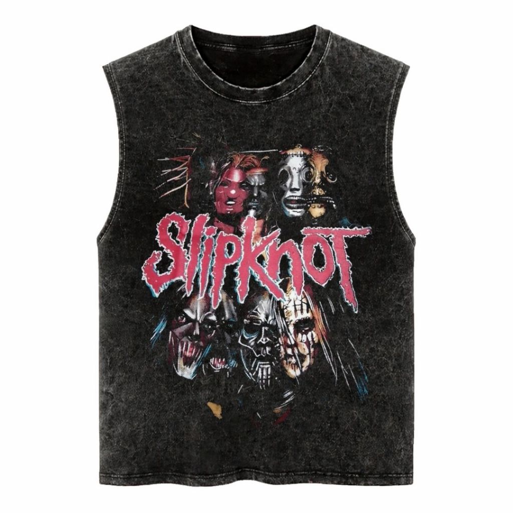 Psycho Crucify "Slipknot" Sleeveless Oversized T-Shirt | Stone Wash | Kaos Oversize | Vintage | Atas