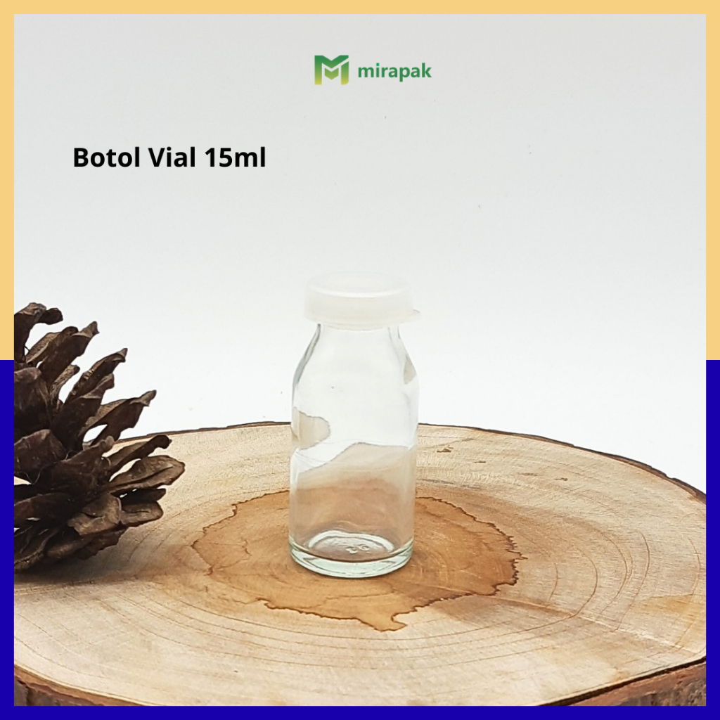 BOTOL VIAL 15ML KACA BENING TEBAL - TUTUP PLASTIK - BOTOL CAIRAN OBAT LAB VITAMIN - KEDAP UDARA - VI
