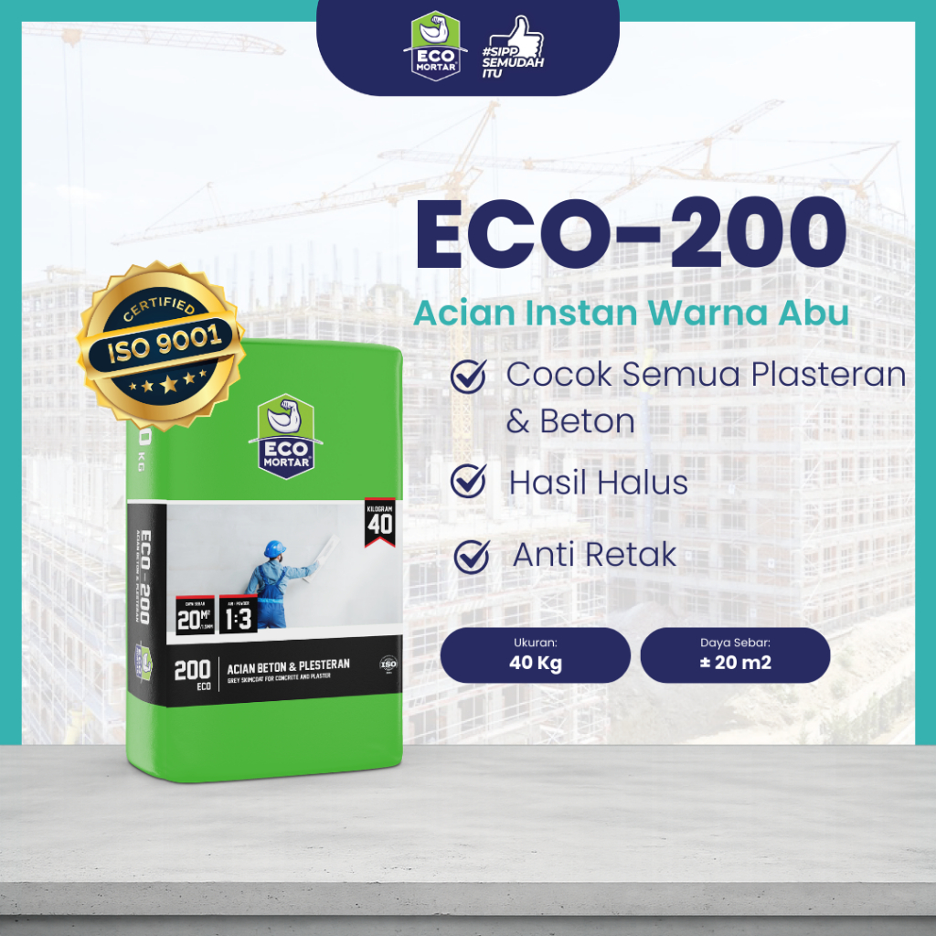 Semen Mortar Instan ECO - 200 Acian Instan Warna Abu 40kg