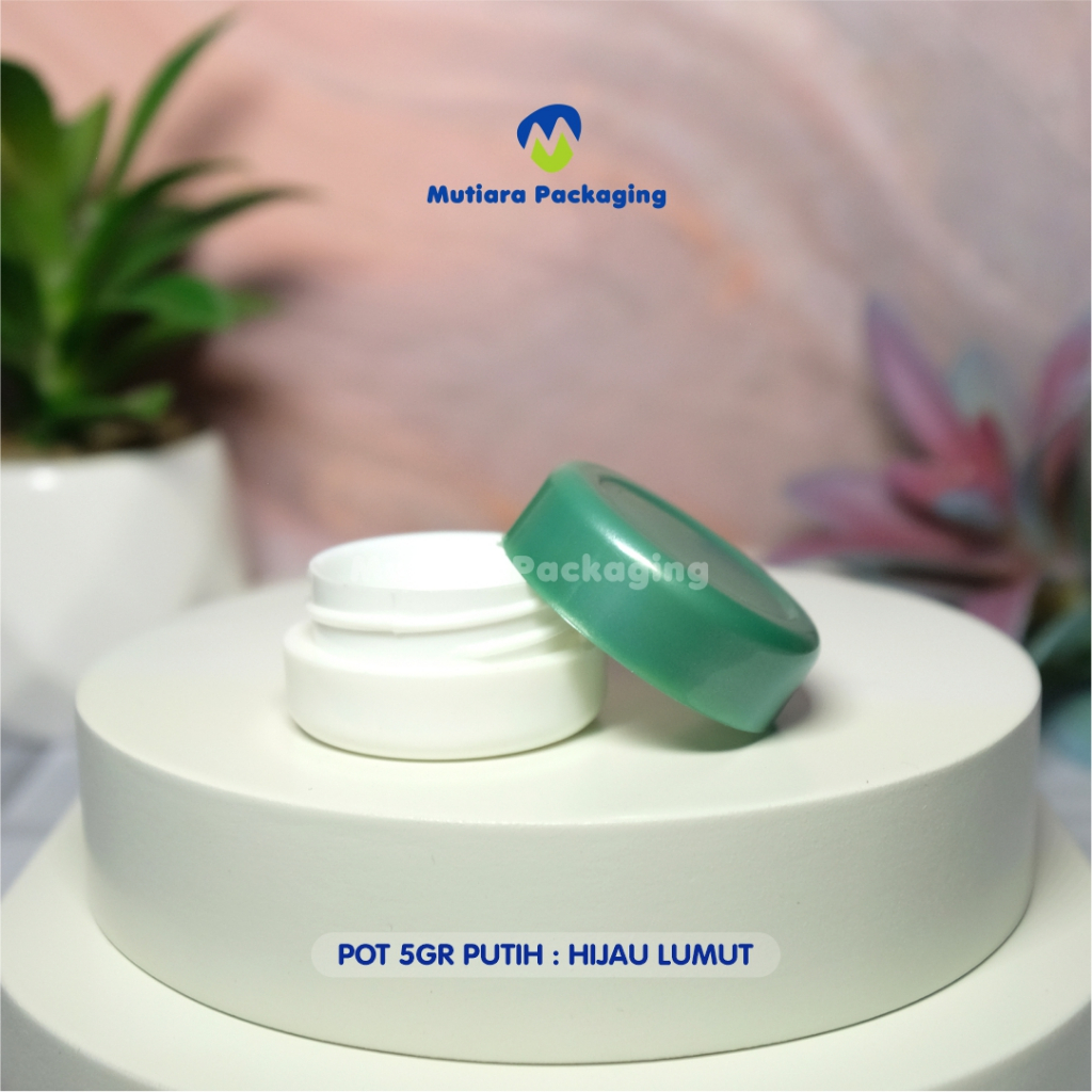 POT 5GR PUTIH TUTUP HIJAU LUMUT - POT PP 5GR PUTIH-HIJAU LUMUT - POT 5GR PUTIH - HIJAU LUMUT (BG)
