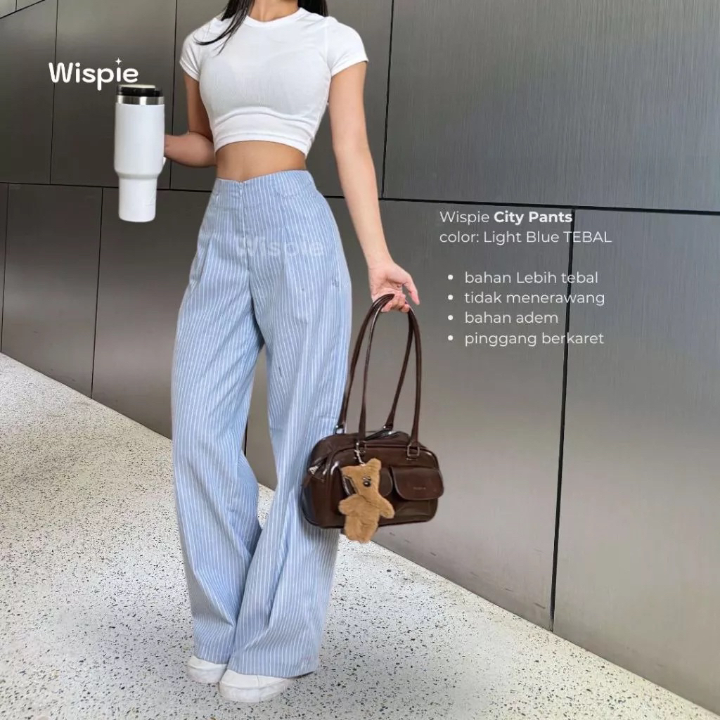 Wispie City Pants | Celana Tidur Panjang Wanita Kantor Kuliah Motif Garis Kulot Pinstripe