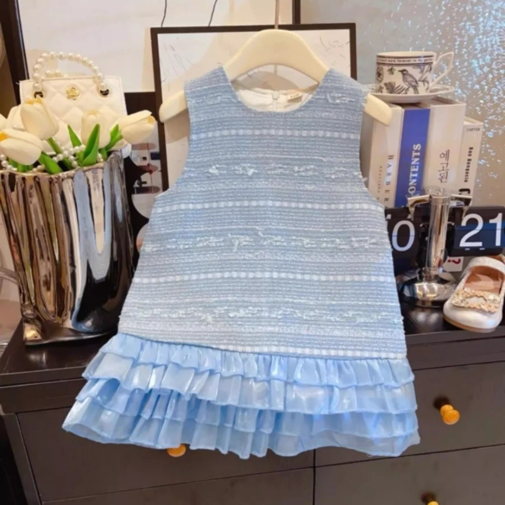 dailykids Dress Tweed biru import anak perempuan 002