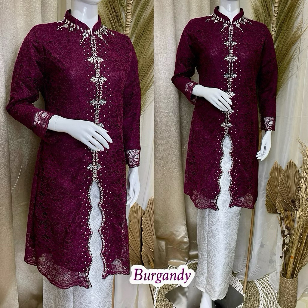set kebaya tunik brokat zigzag / kebaya tunik busui / kebaya brokat berpayet / kebaya wisuda mewah