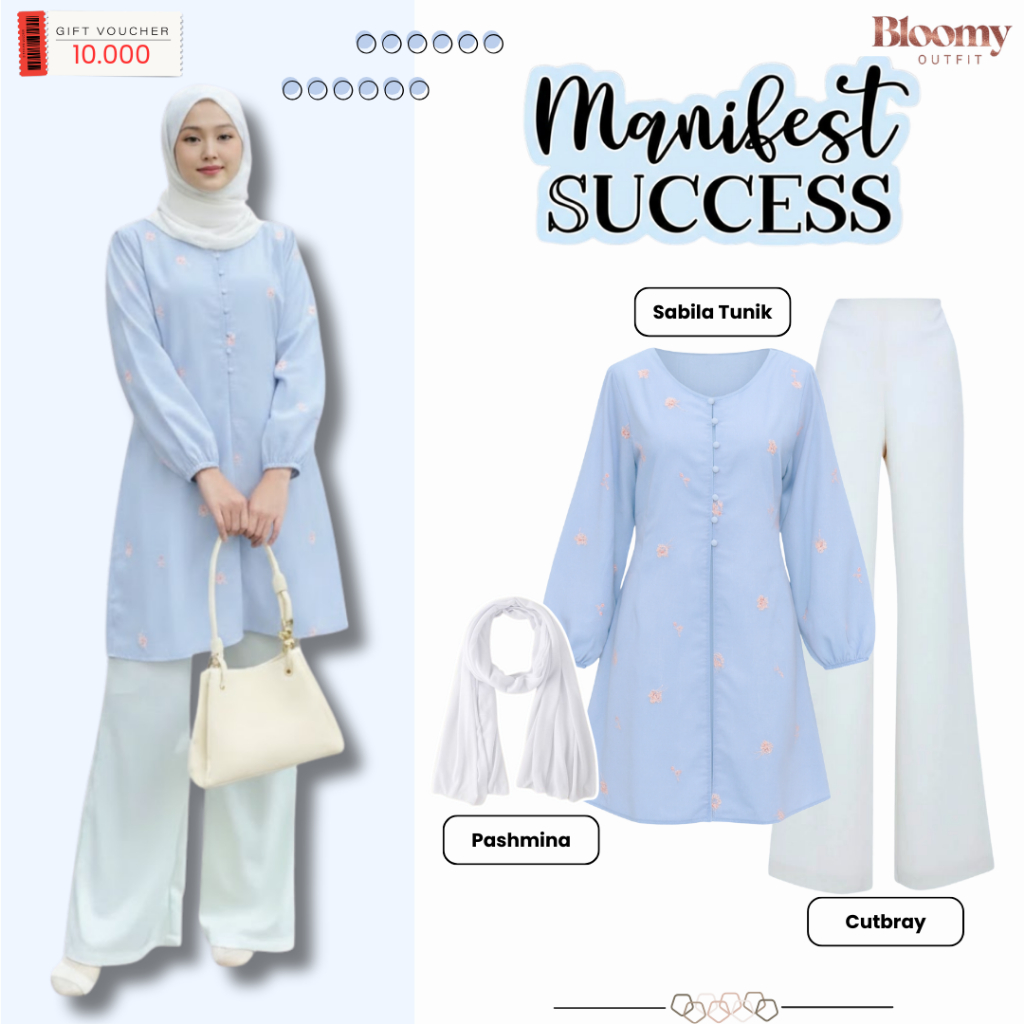 One Set Remaja Wanita | Sabila Tunik + Celana Cutbray + Pashmina | Outfit Lebaran Kekinian - LM86