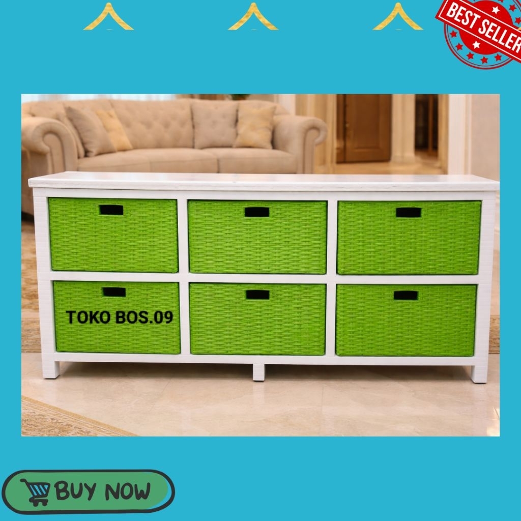 Redy Stok Lemari Rotan Sintetis 6 Laci Meja Tv