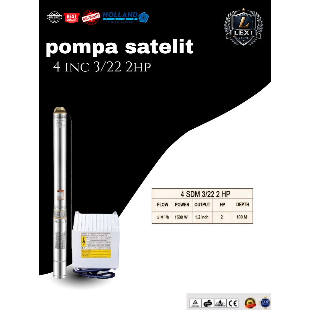 Pompa Air Celup Submersible/ pompa sibel Holland Pump Casing 4 inch 3/22 2HP Output 1.2inch Non Kabe