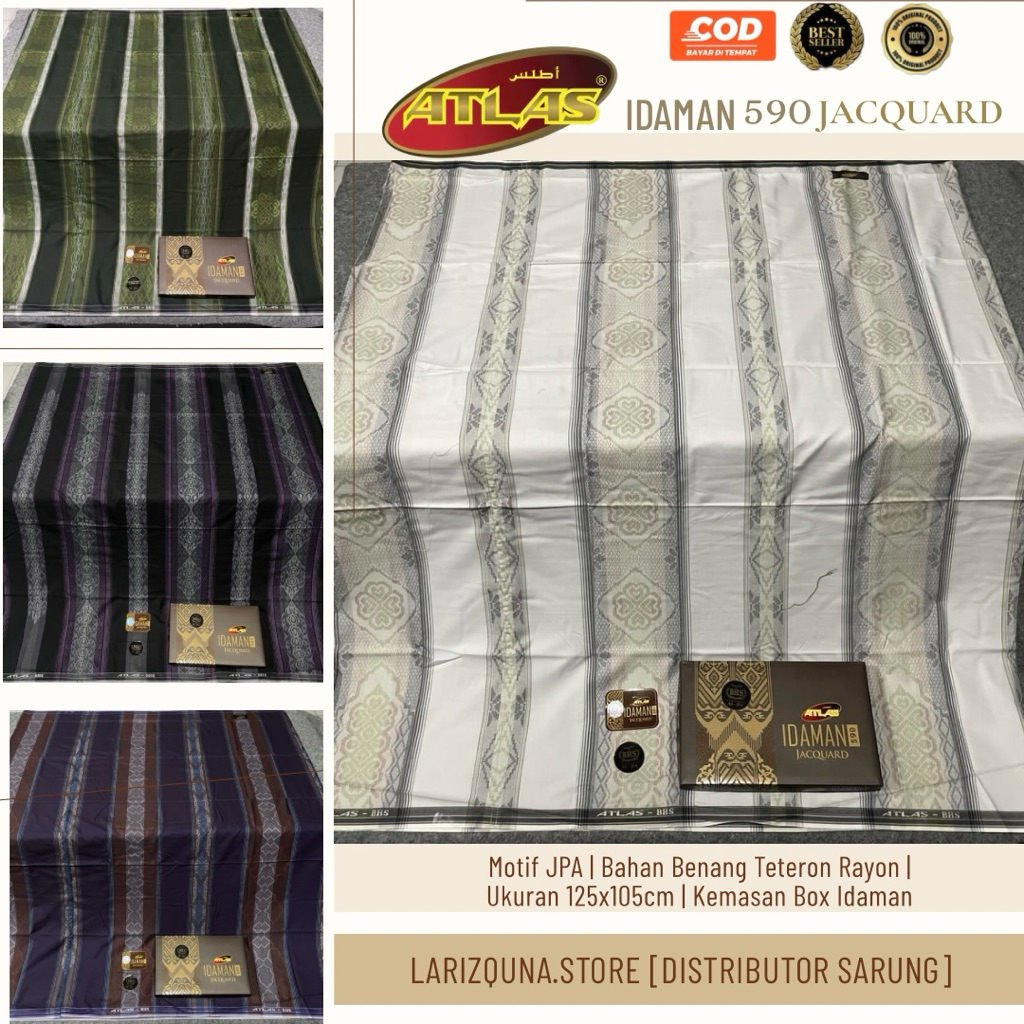 Sarung ATLAS Idaman 590 Jacquard Classic Motif A5-JPA  Biru I Hijau I Hitam-Ungu I Ungu I Putih