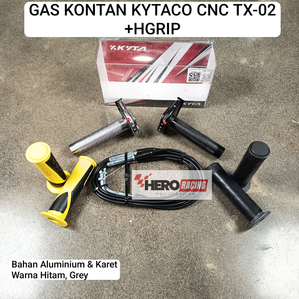 KYTACO GAS KONTAN TX-02 TERMASUK +HANDGRIP KARET WARNA HANDLE GAS SPONTAN GREY ; HITAM BAHAN CNC ALL