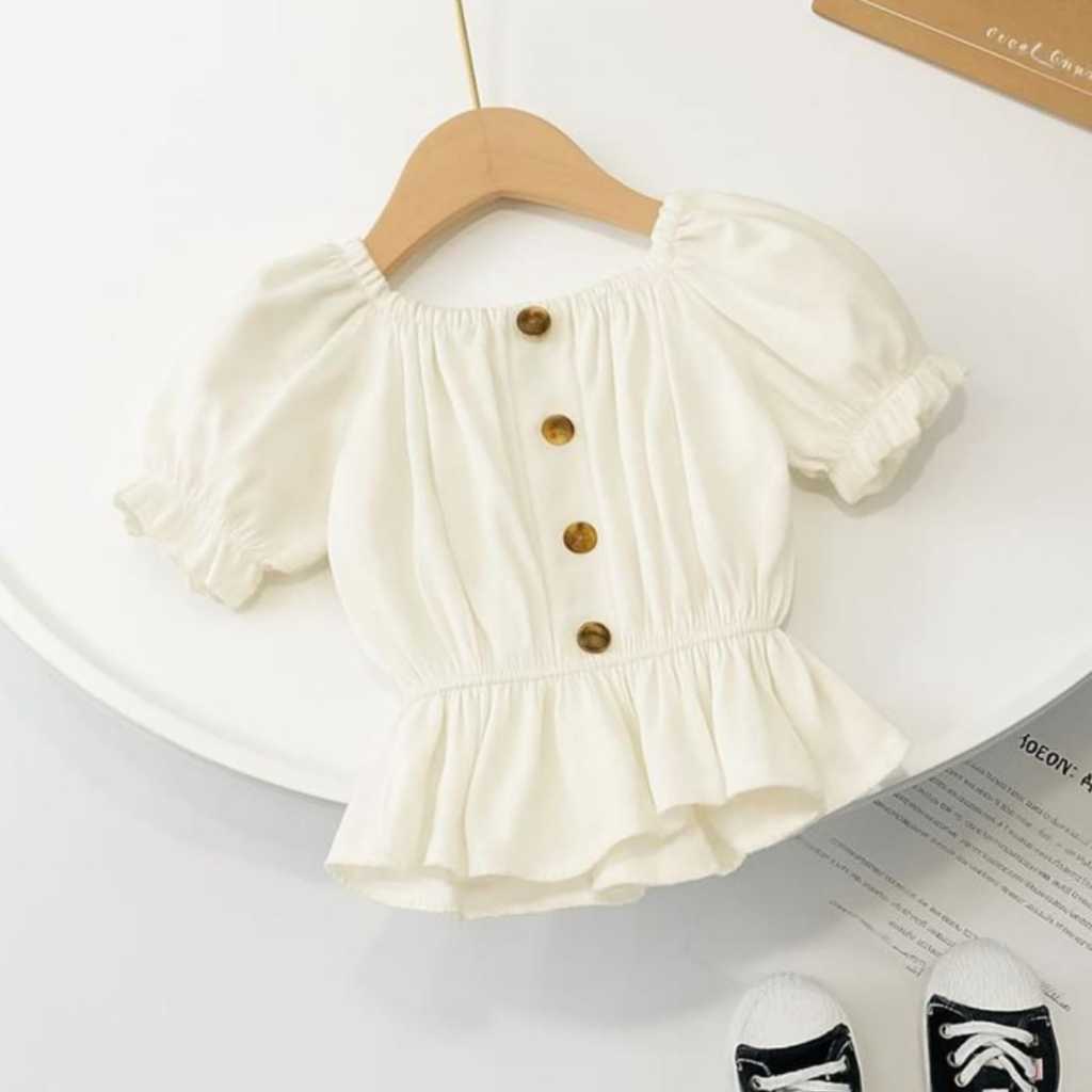 Baju Anak Perempuan Sabrina Kerut Lengan Pendek Adem Nyaman Umur 5-6 Tahun