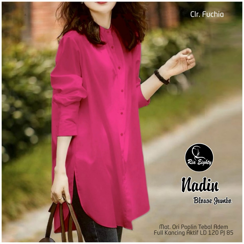 fuchia fanta Nadin kemeja oversize Ld 120 blouse katun polos / riaeighty
