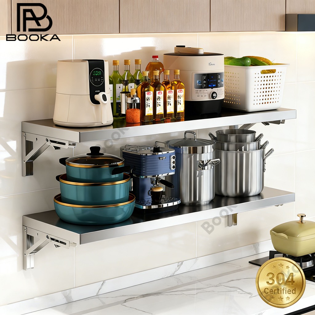 SUS 304 Rak Bumbu Dapur Dinding Stainless Steel Rak Dapur Lipat Dinding Rak Oven Microwave