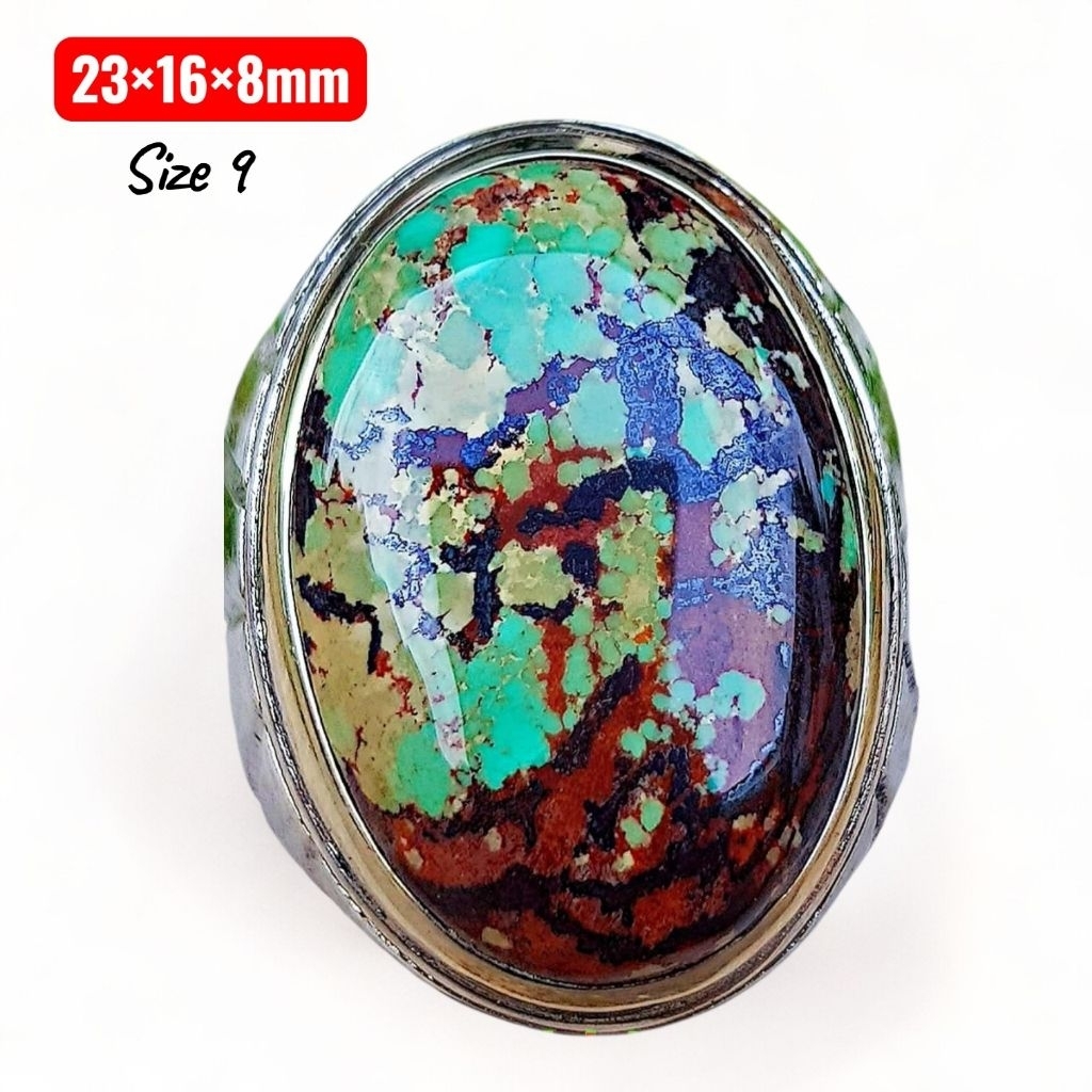 Cincin Batu Pirus Persia Hijau Ceplok