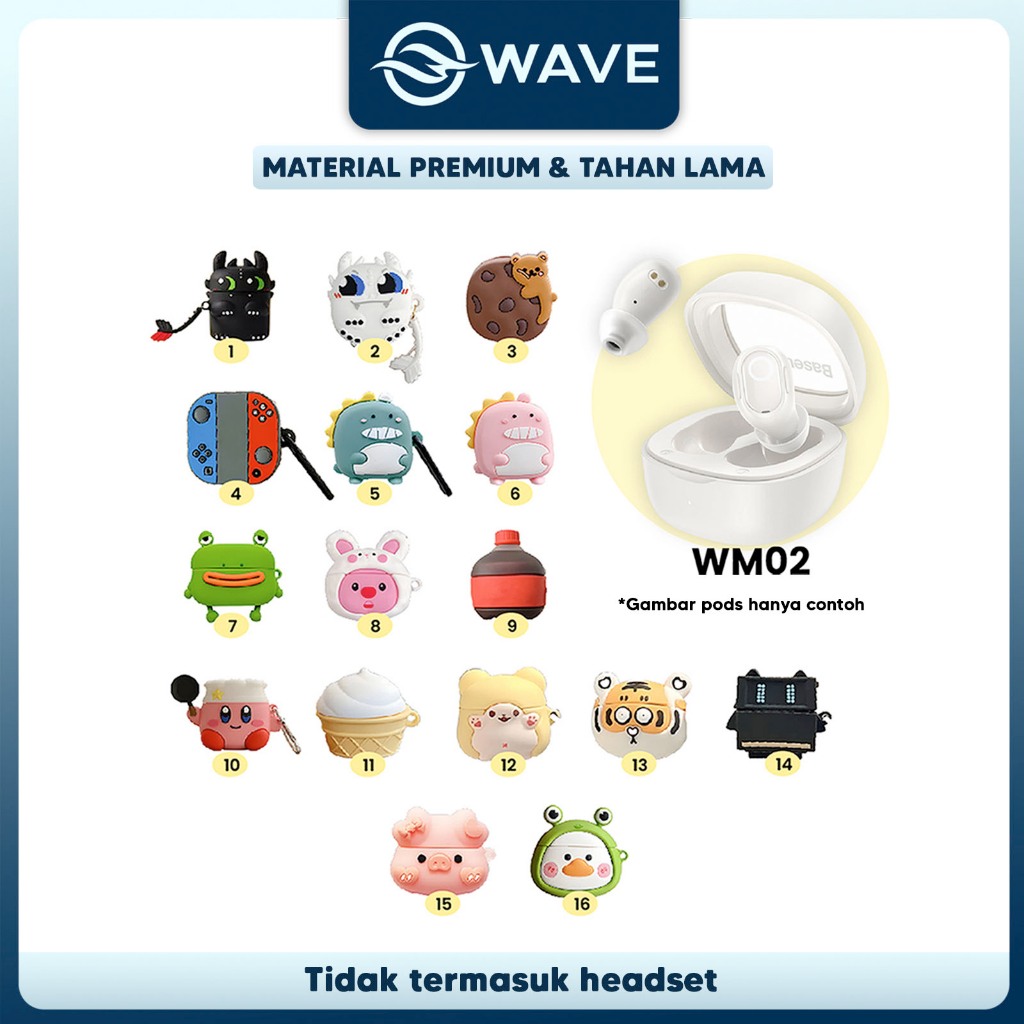[L] Case WM02 Baseus Encok Earphone Silikon Karakter Kartun WM02 Kode 05 - Dino Hijau