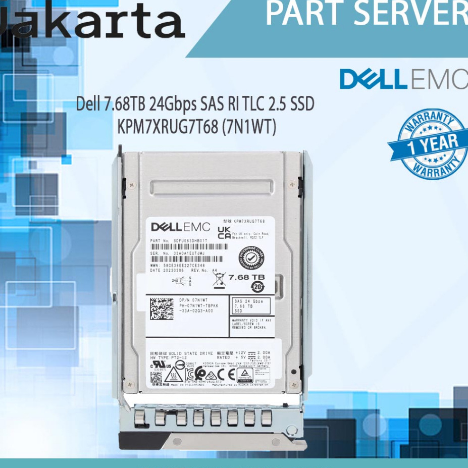 Dell SSD 7.68TB 24Gbps SAS RI TLC 2.5 SSD KPM7XRUG7T68 (7N1WT)