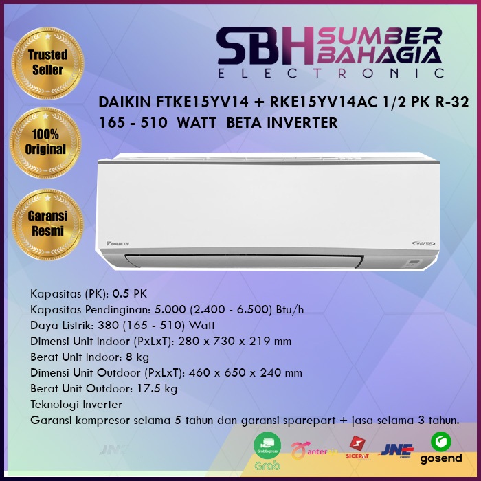 DAIKIN FTKE-15YV14 + RKE-15YV14 AC 1/2 PK BETA INVERTER  5.000 BTU R-32 380 WATT GARANSI SPAREPART 3