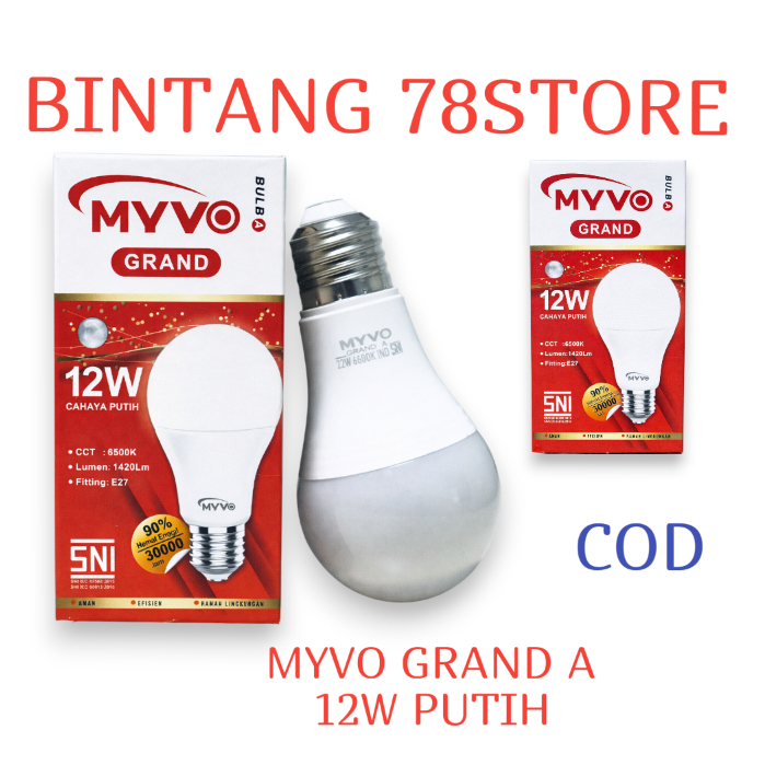 LAMPU LED MYVO GRAND A 12W PUTIH GARANSI - BOHLAM MYVO GRAND A 12 WATT