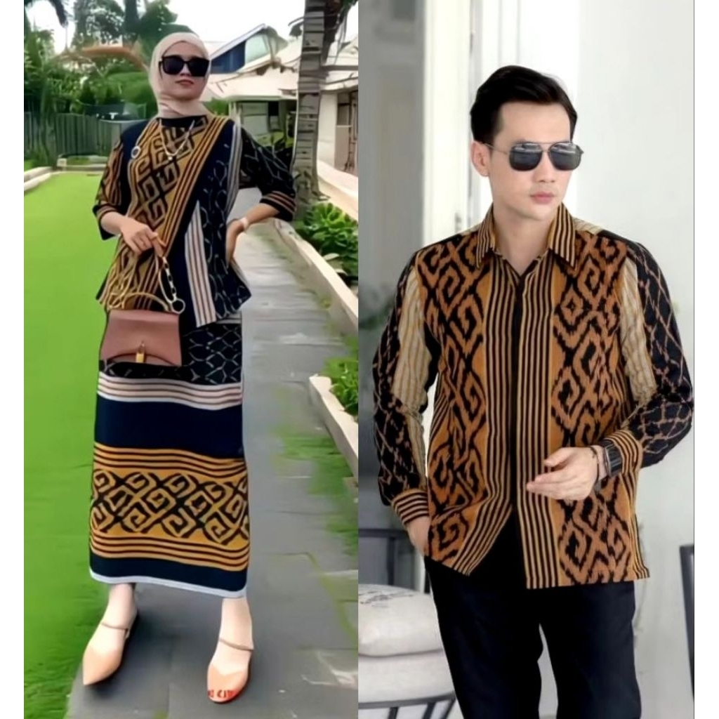 Baju Couple Tenun - One Set Bluse dan Rok - Kemeja Tenun Lengan Panjang - Baju Tenun Wanita