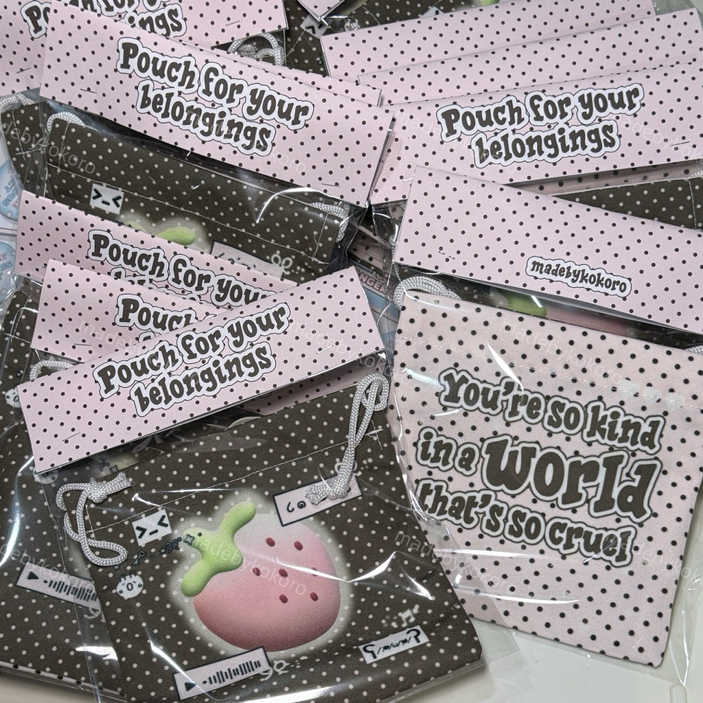 choco berry madeby string pouch bag tas kecil strawberry world pink polka