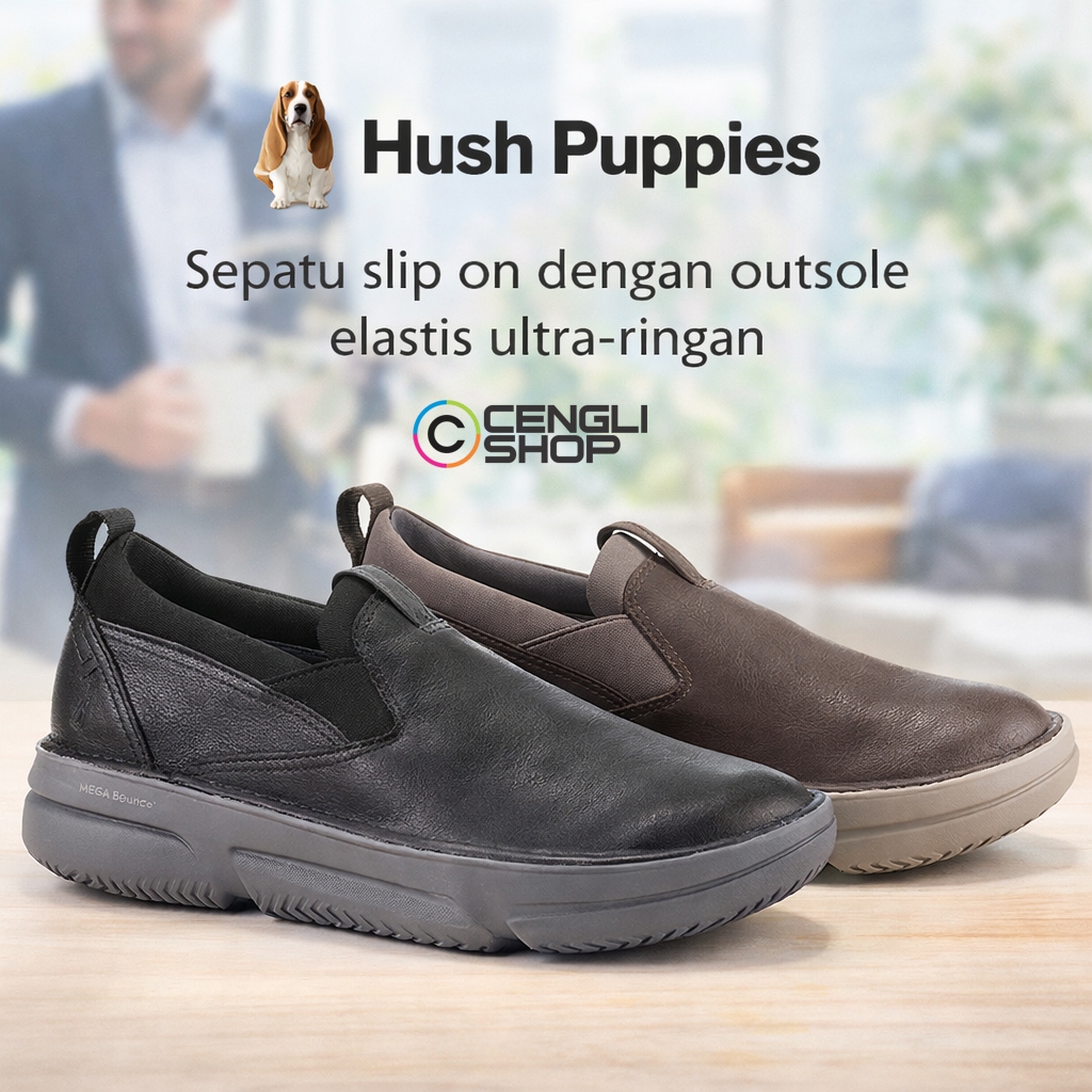 ELASTIS dan ULTRA RINGAN Sepatu Slip On Kulit Pria Tanpa Tali by Hush Puppies HM438