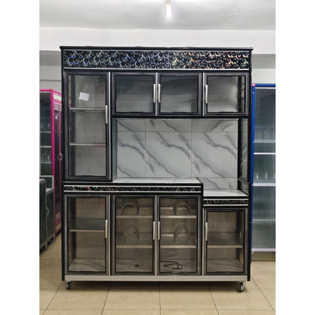 lemari sayur / rak piring kaca tempahan 4 pintu super jumbo