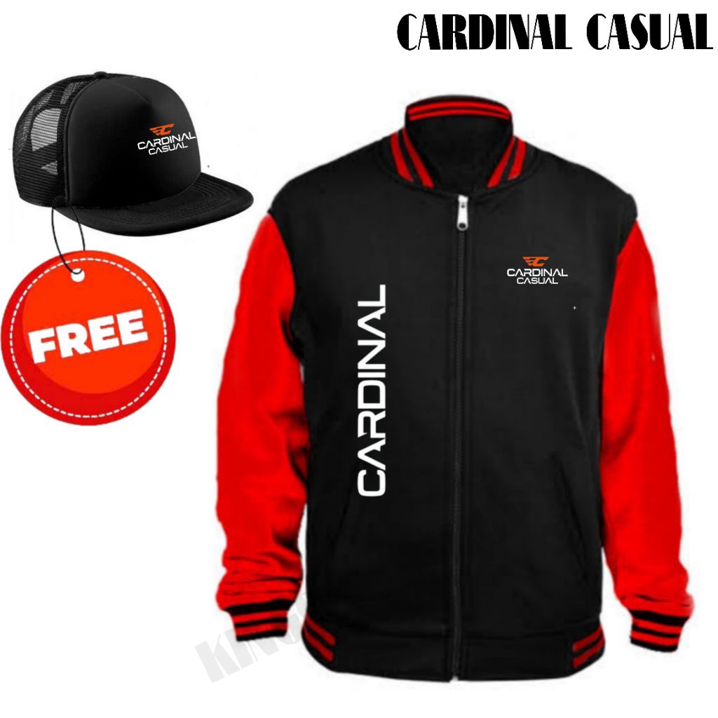 Jakett Kardinal gratis topi Varsity baseball fashion distro original