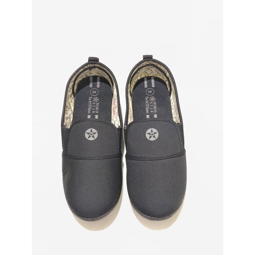 sepatu wanita world star flat shoes slip on warna hitam ukuran 40