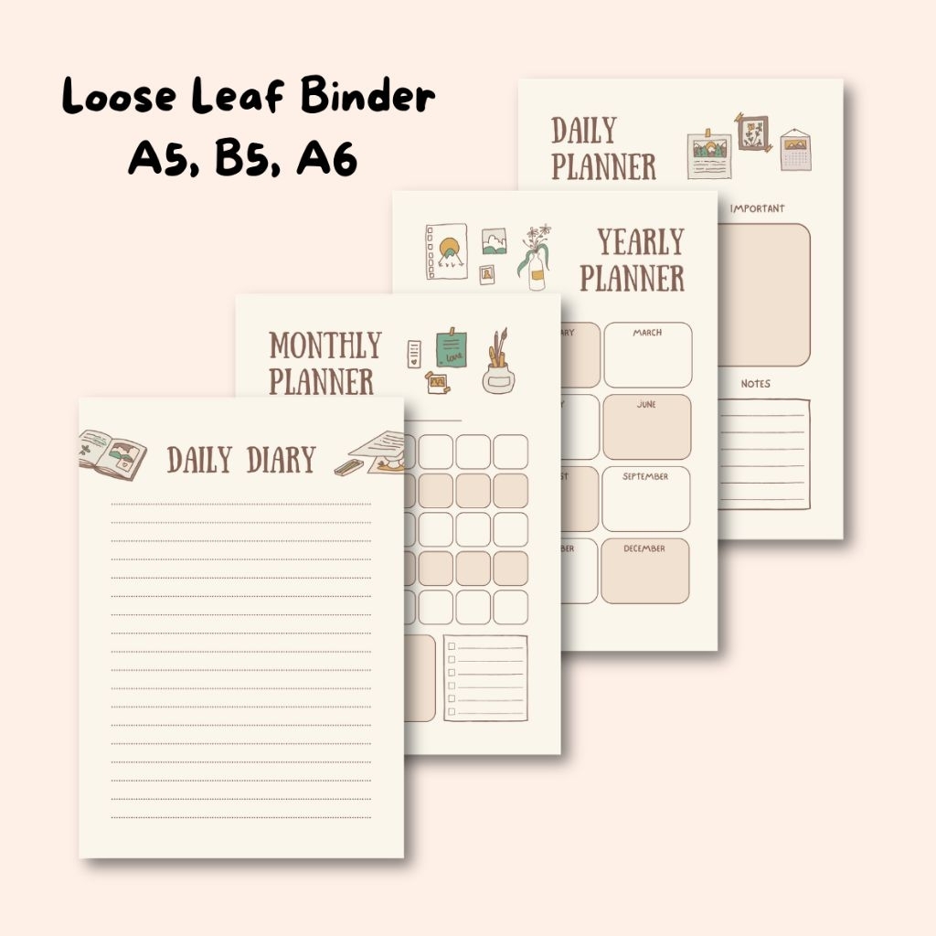Loose Leaf Binder | Monthly Planner| Weekly Planner | Daily Planner | Study Planner A5 B5 A6