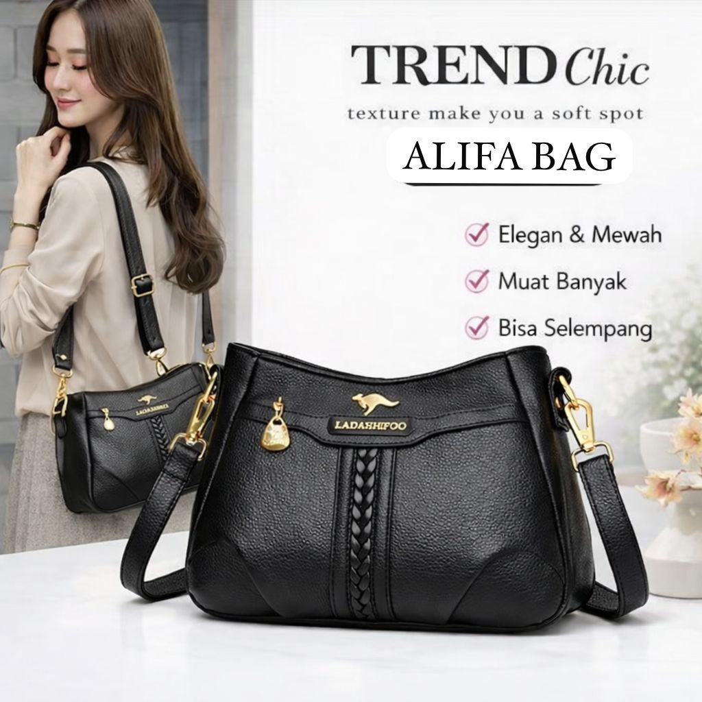 ALIFA BAG Tas Selempang Wanita Elegan Tali Ganda Kepang Tas Wanita Import Tas Bahu Wanita Fashion