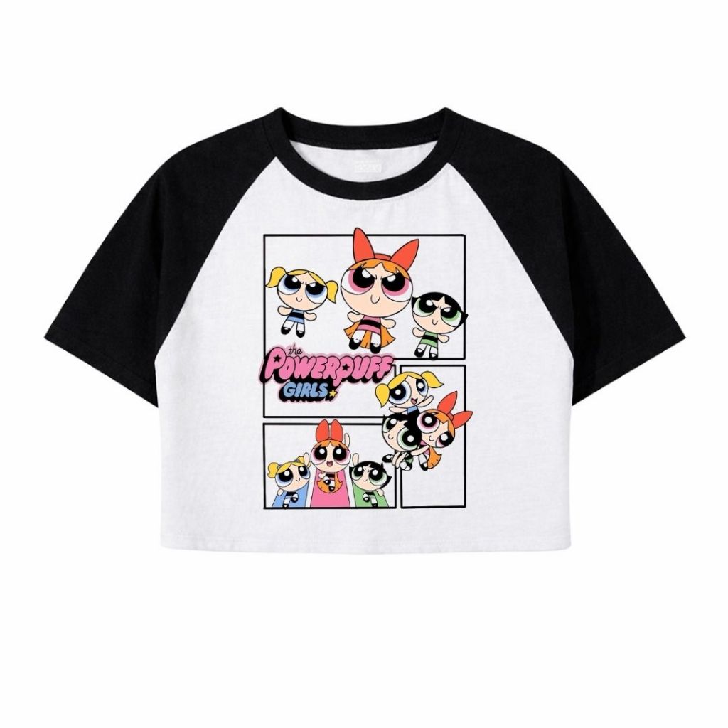 Psycho Crucify "The Powerpuff Girls" Crop Top Raglan | Crop Tee | Kaos Wanita | Vintage | Atasan