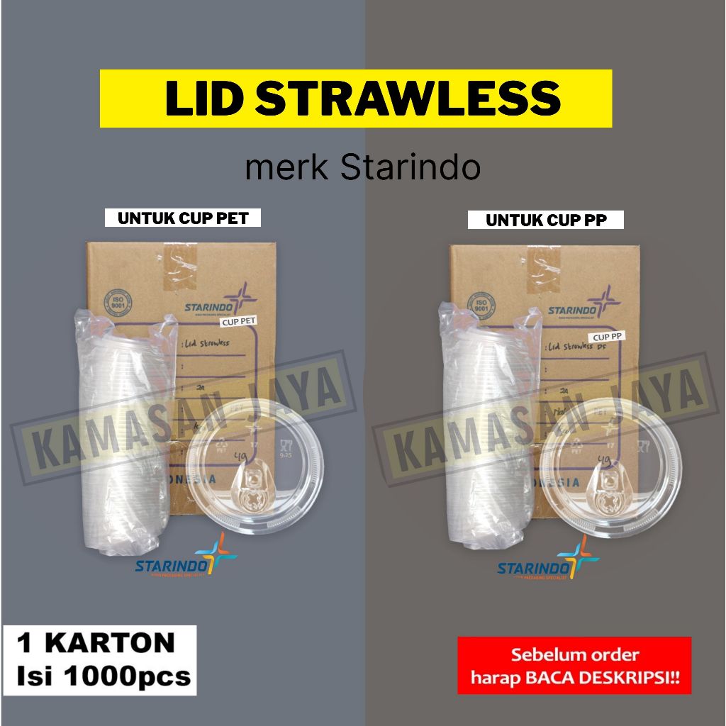 Strawless Lid PET & PP Untuk Cup Merk STARINDO / Starindo Lid 1 Karton