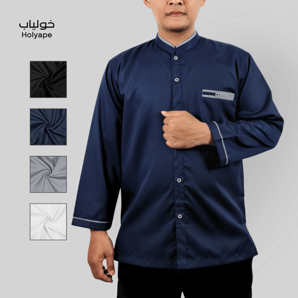 Holyape Seri Amri Navy Baju Koko Muslim Ukuran Medium Lengan Panjang Toyobo