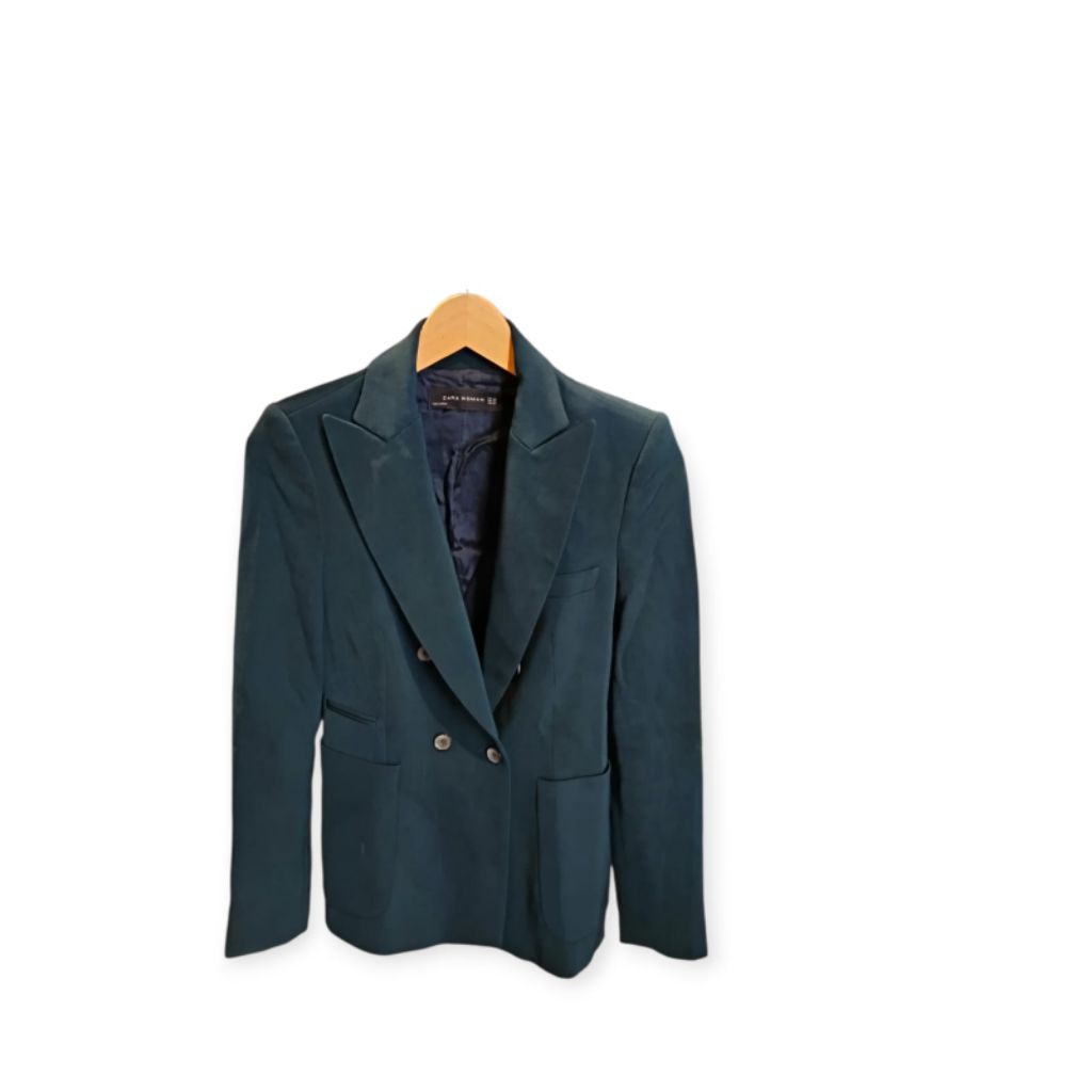 Zara Woman Green Double-Breasted Blazer Jacket