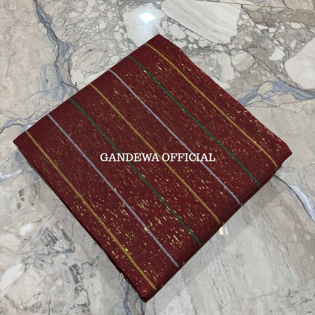 GANDEWA TENUN || Tenun Lurik Salur Mix Emas Garis Motif Khas Adat Toraja Maroon Hijau Tua Abu-Abu An