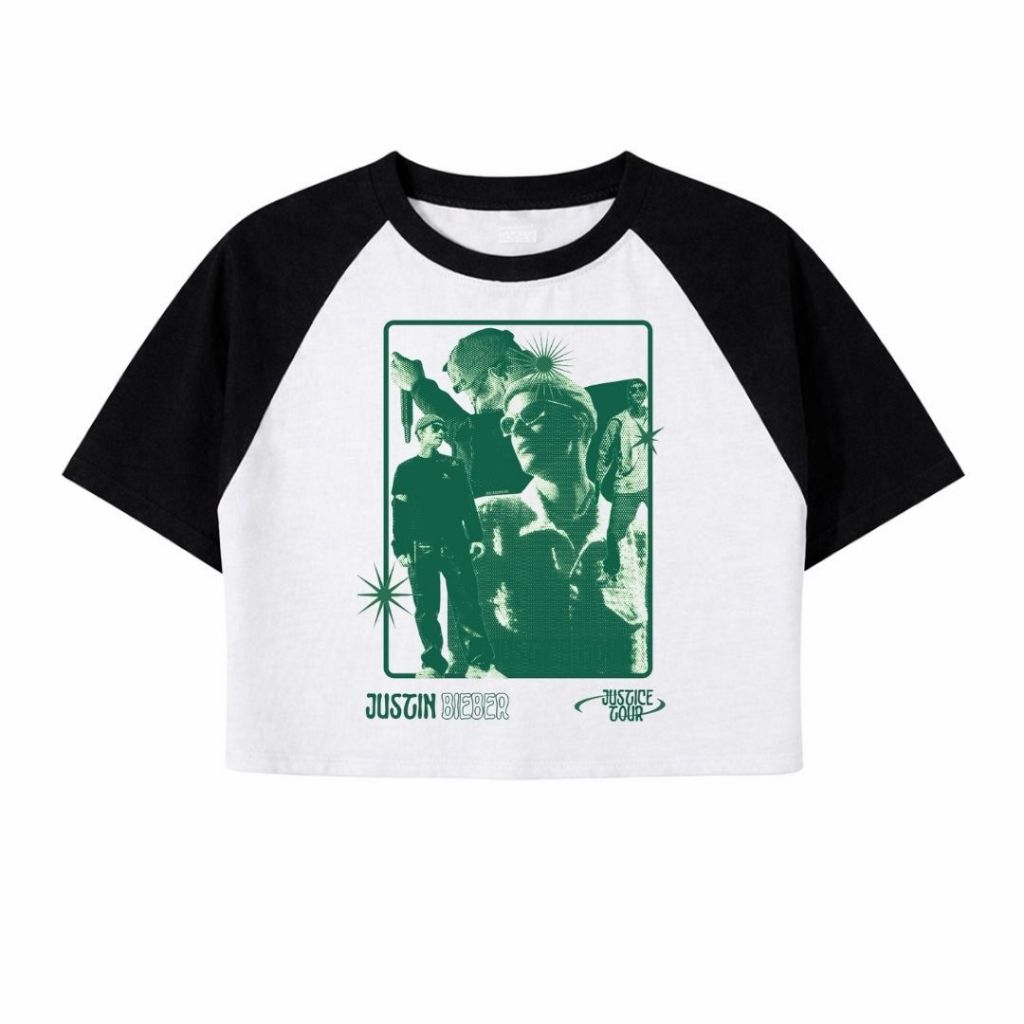 Psycho Crucify "Justin Bieber" Crop Top Raglan | Crop Tee | Kaos Wanita | Vintage | Atasan