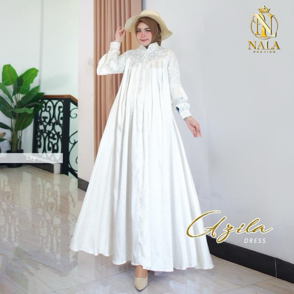 Aqila Dres Daniela silk jaguar import mix tille chery blosom premium Ziper Depan Aksen Rempel tangan