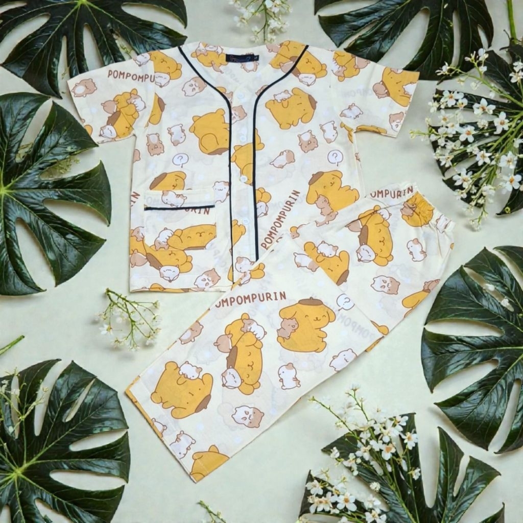 Piyama Anak Kekinian Motif  Pompompurin Tanpa Kerah Bahan Ka