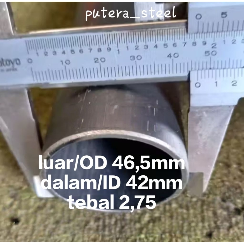 pipa besi seamles luar/OD 46,5mm dalam/ID 42 tebal 2,25 ukuran 10-100cm