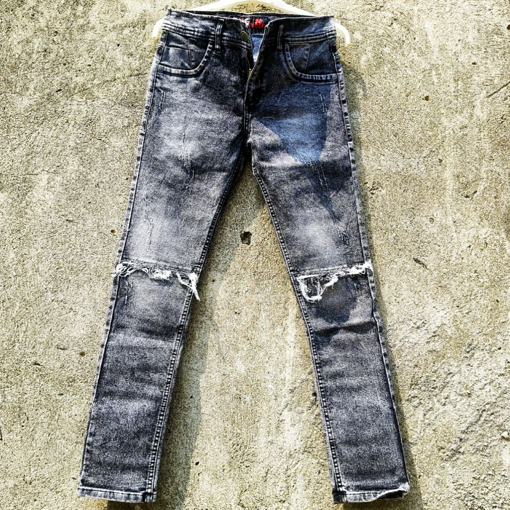 celana panjang jeans pria sobek robek biker lapis motif slim fit