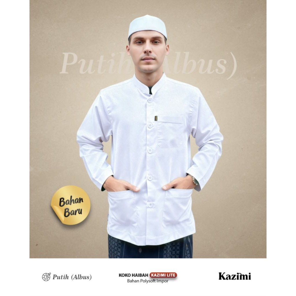 Baju Koko Haibah Muslim Kazimi Bahan Tebaru Putih