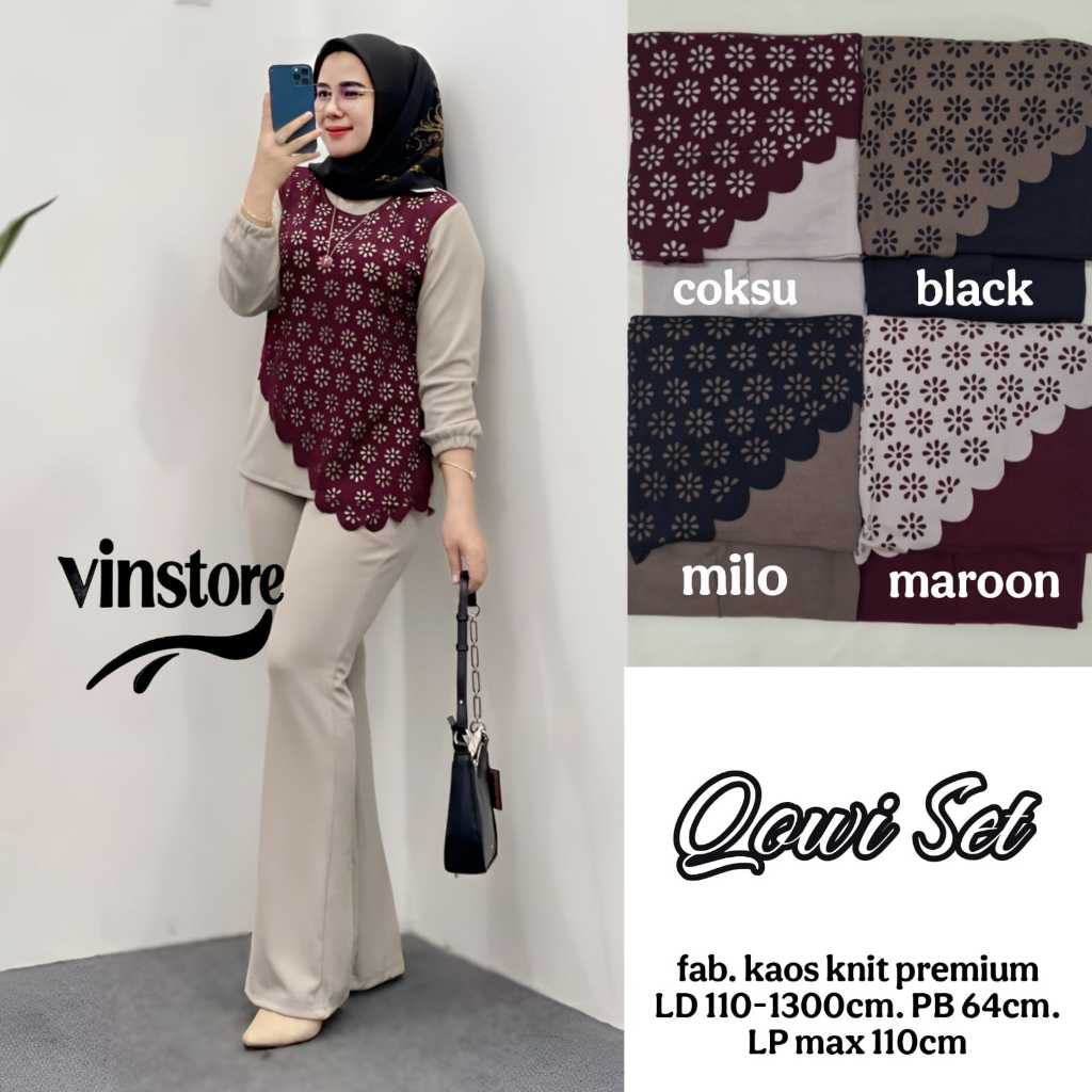 qowi pakaian setelan wanita dewasa terbaru bahan knit ld 110-130