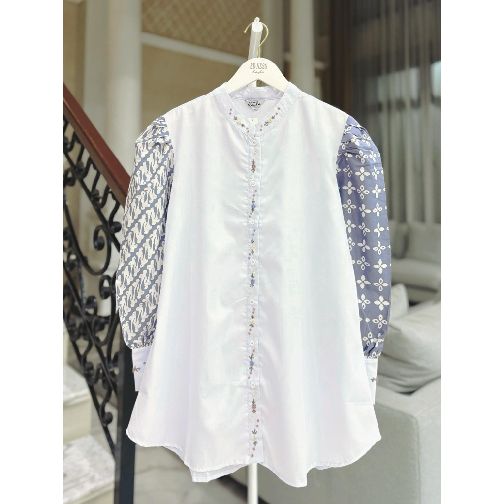 Blouse katun Ima Tuyobo mix lengan batik + sulam handmade ori BY Edness Kayla