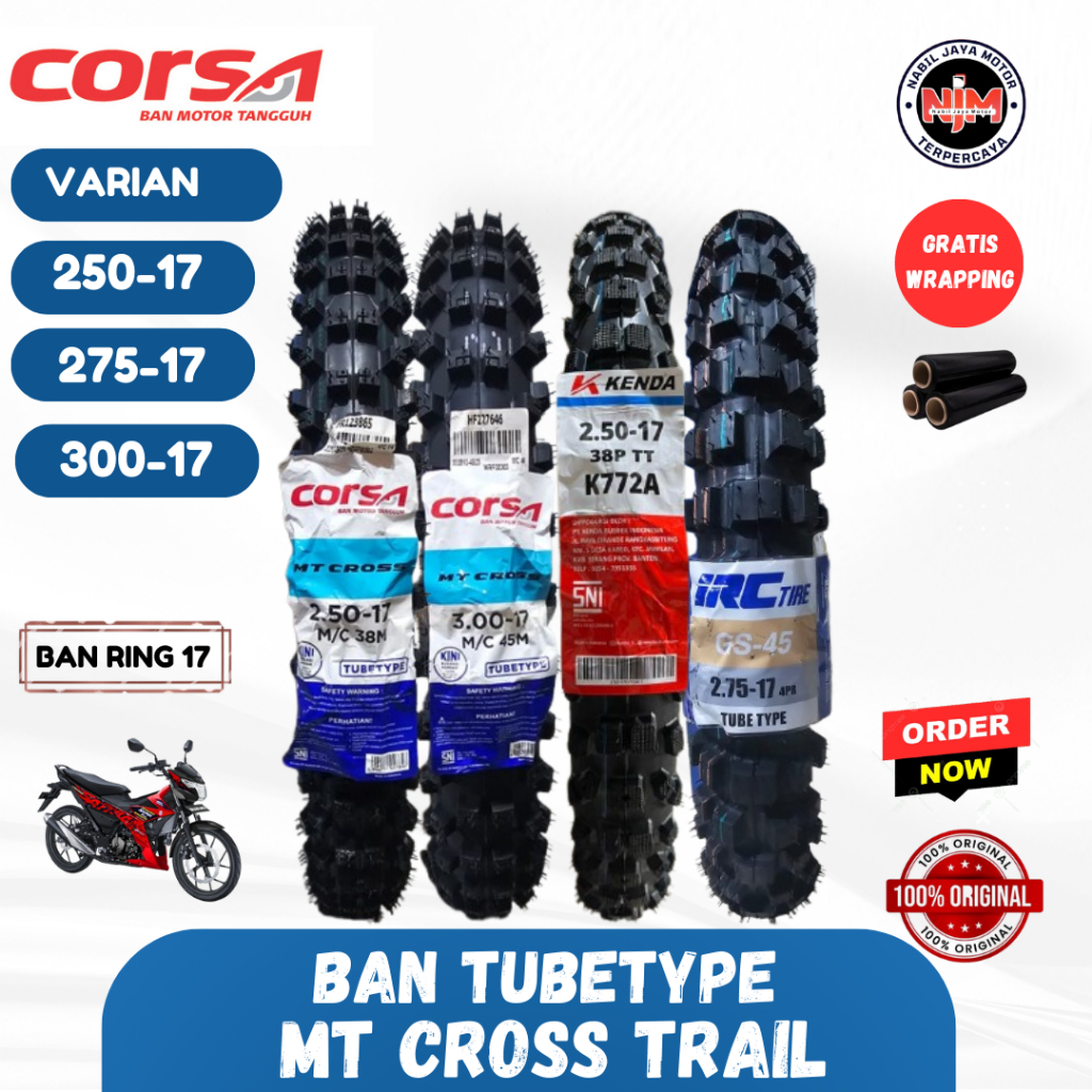 Ban luar trail corsa MT Cross ring 17 ukuran 250,275,300 TubeType